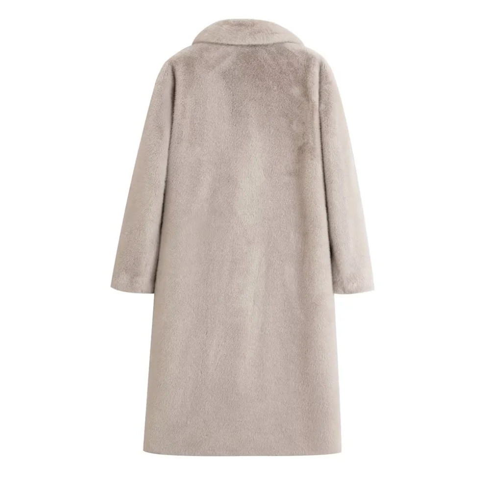 معطف فرو المنك بأكمام طويلة وجيب بأزرار فضفاضة للنساء للخريف والشتاء معطف دافئ جديد #2