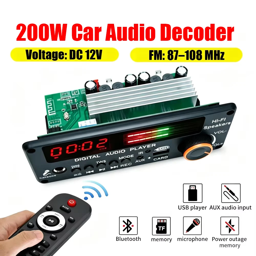 MP3 Bluetooth Decoder Board DC 12V Audio Decoding Module with Bluetooth 5.3 for Car Home Stereo System