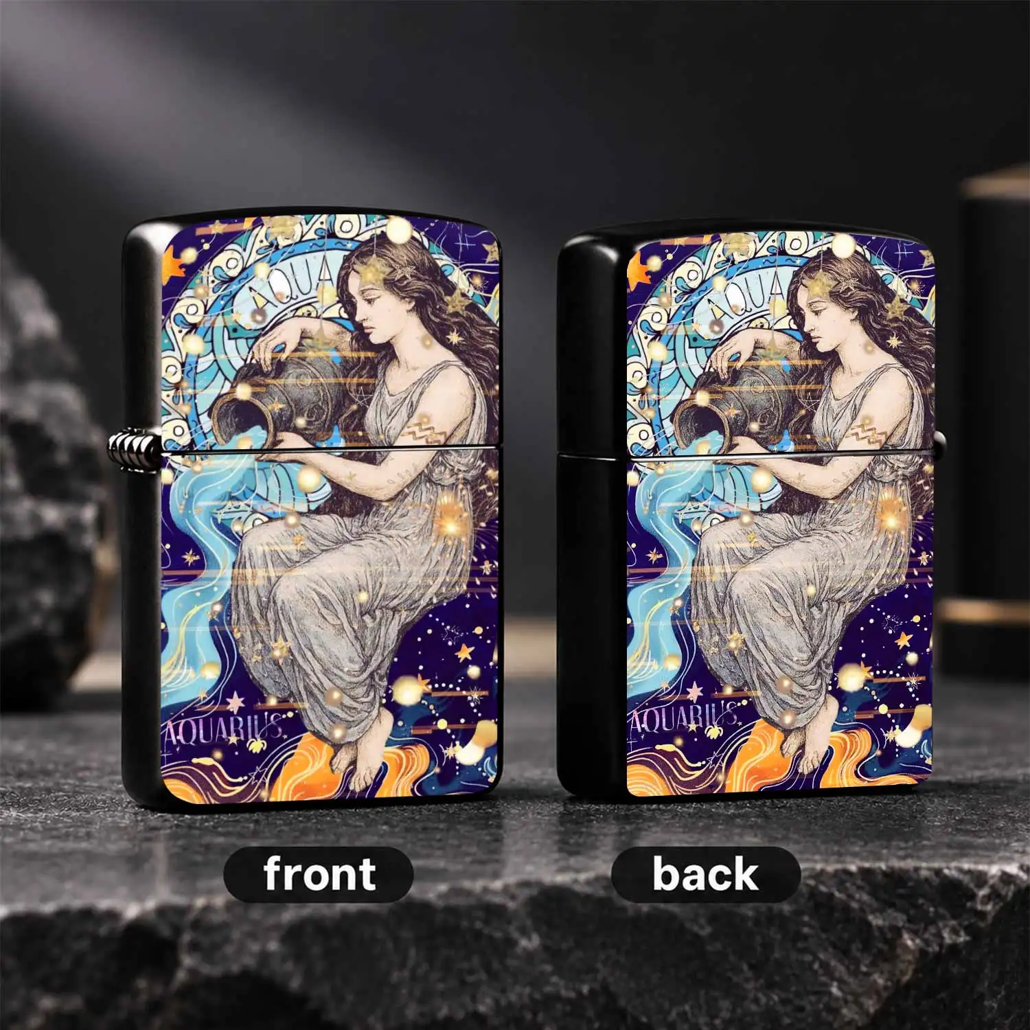 Creative Aquarius Themed Portable Lighter, Artistic Zodiac Astrology Print Design, Multi-Scenario Daily Use Practical Carry Gadget, Trendy Ideal Gift For Personal Use And Gifting, Exquisite Star Aesthetic Atmosphere Lightweight Small Tool A