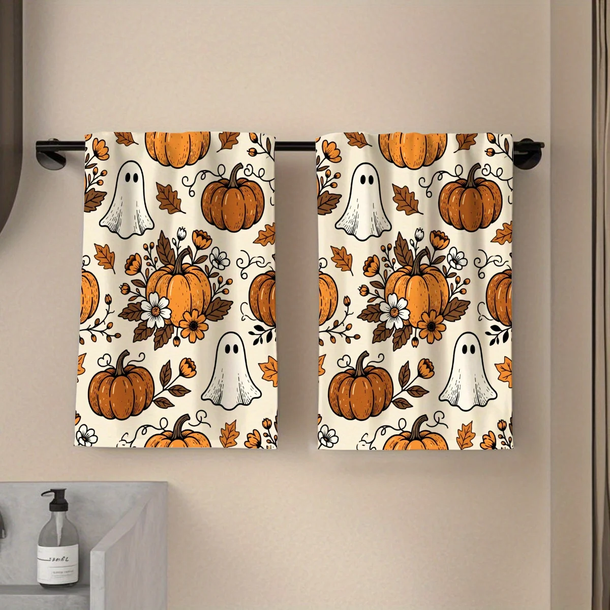Cleaning Cloth 2PCS kitchen towel, single-sided print, rectangular, cartoon pumpkin 2D design
