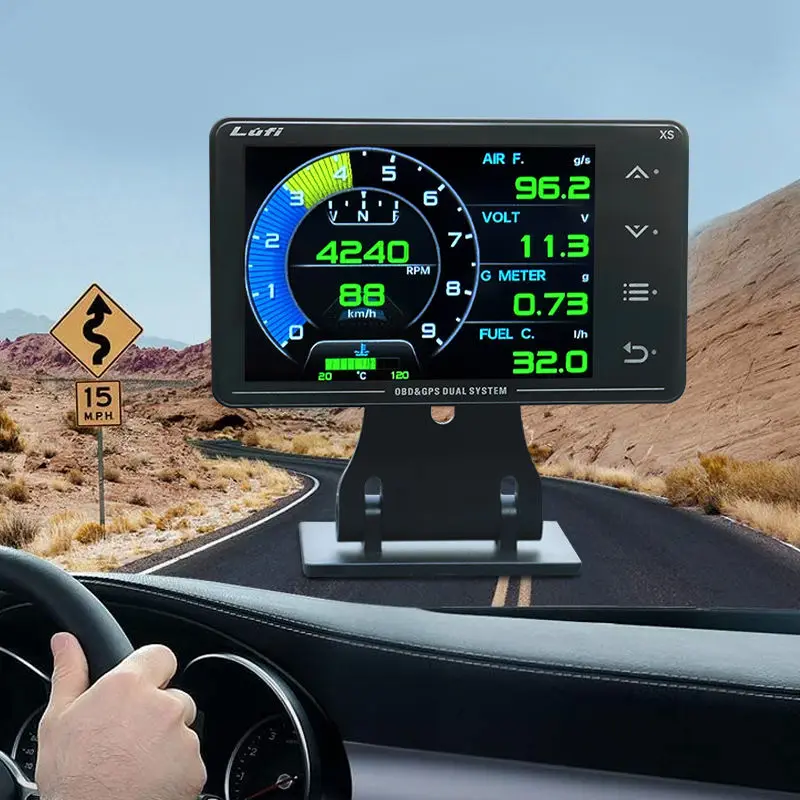 LUFI XS ゲージ OBD GPS ヘッドアップディスプレイ ターボチャージャー 油圧 油温 G値 ジャイロスコープ LCDディスプレイ 車 OBD2 メーター