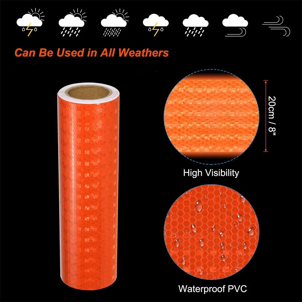 Cinta reflectante naranja impermeable para exteriores, Reflector de advertencia de seguridad, adhesivo fuerte, calcomanía de visibilidad para coches y remolques, 8 pulgadas x 33 pies