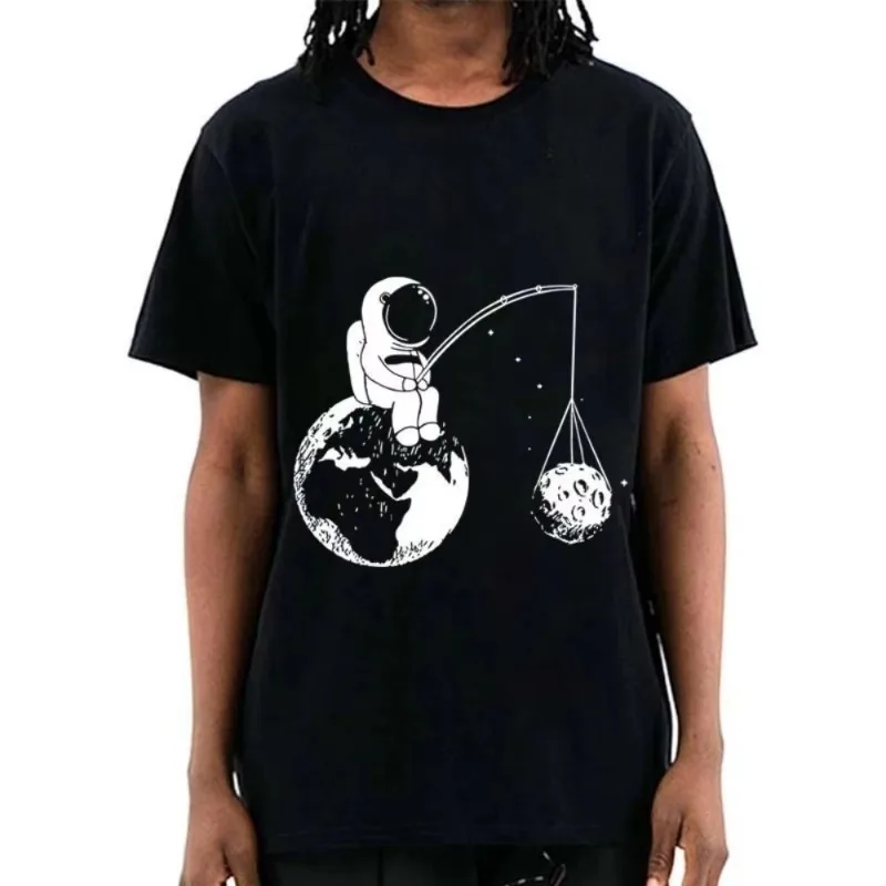 

Астронавт, рыбалка, луна, забавный узор, дышащая, свободная, удобная футболка с круглым вырезом и короткими рукавами с 3D принтом