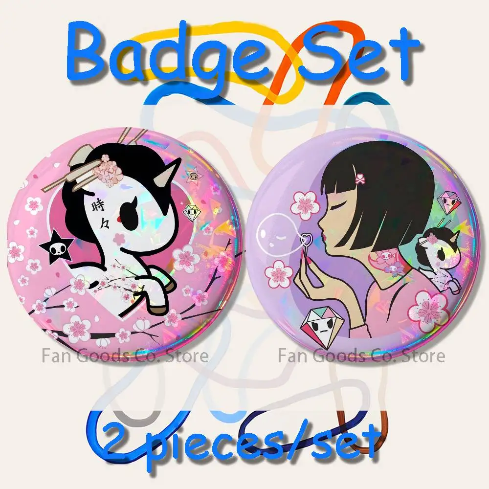 Kawaii T-Tokidoki 2-teiliges Set, Anstecknadeln, Rucksack, Kleidung, Schmuck, Accessoires, Cartoon, runde Brosche, Button-Abzeichen, Fans-Kollektion, Geschenke – Detail 6
