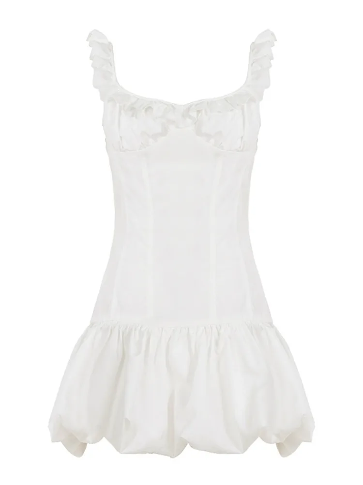 Elegancka sukienka Arcticat na ramiączkach spaghetti, marszczona, dopasowana, w kształcie litery A, z bufkami, damska, seksowna, bez rękawów, wyszczuplająca, plisowana, na imprezę, wakacje, plażę.