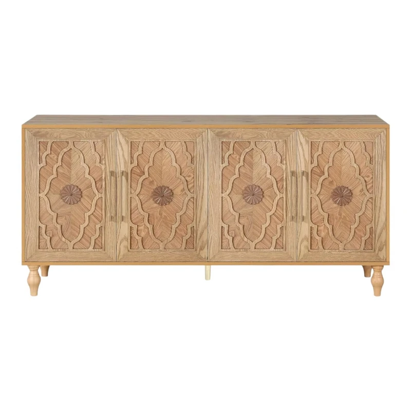 

Natural imitation carved geometric sideboard with four doors