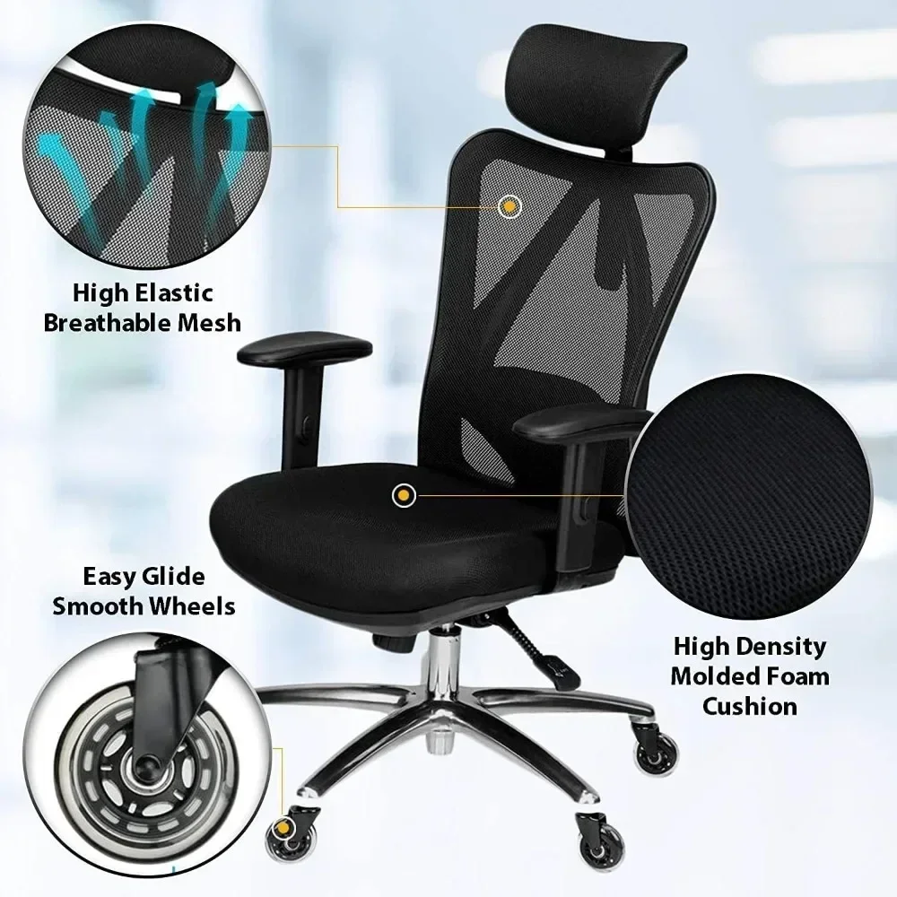 Chair - Adjustable Desk Chair with Lumbar Support and Rollerblade Wheels - High Back Chairs with Breathable Mesh