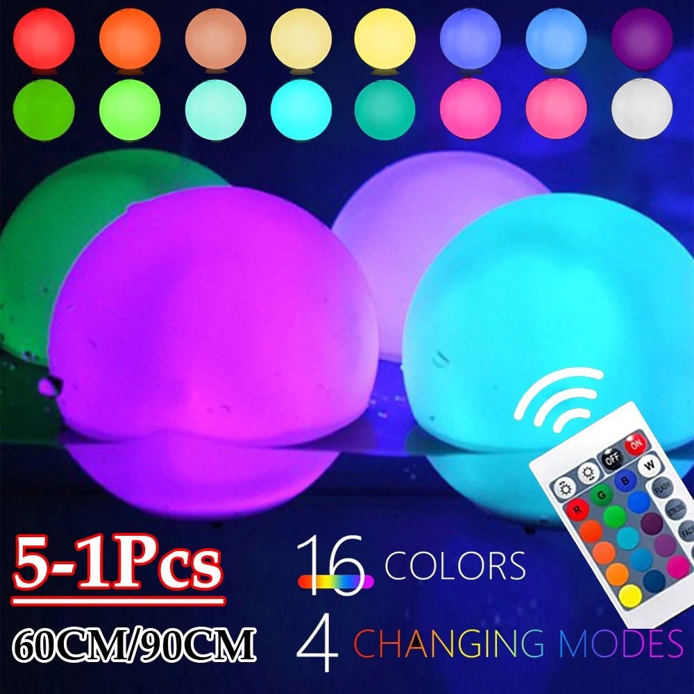 

1-5PCS 16 Colors LED Glowing Beach Balloon 60/90cm Inflatable Pool Beach Ball Summer Water Game Sports Party Play Ball Light