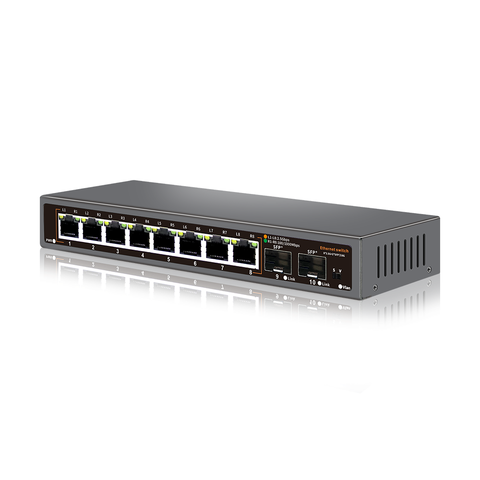 Commutateur réseau Bullscom 10 ports |   8 x 2,5 Go Ethernet + 2 x 10 Go SFP+ |   Non géré |   Plug & Play |   Connectivité à grande vitesse