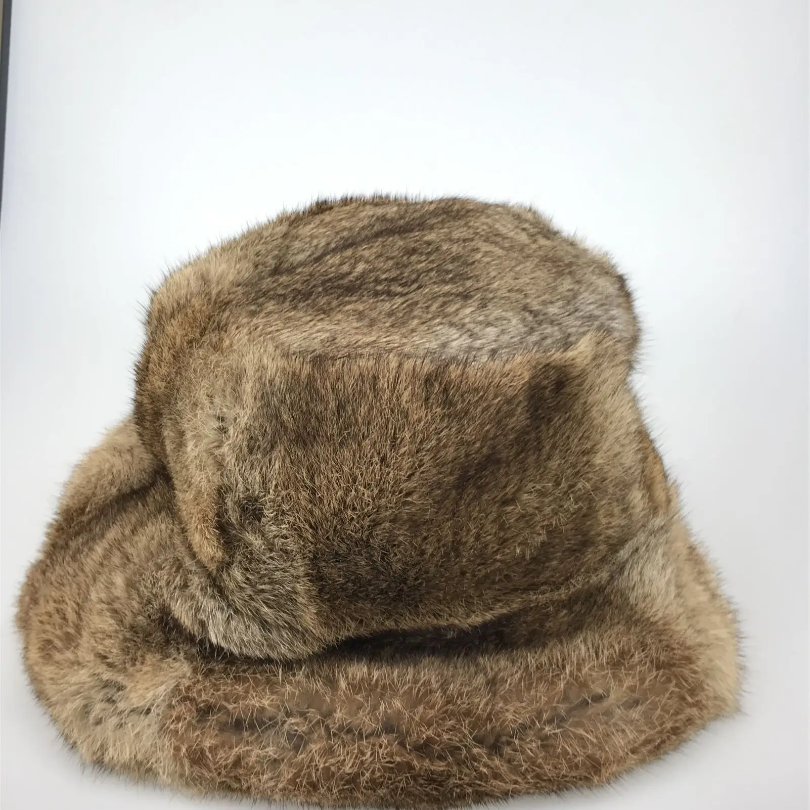 Natural Rabbit Fur Bucket Hat, Brown Color, Thick, Warm, Luxury Cap, Winter,  B230808