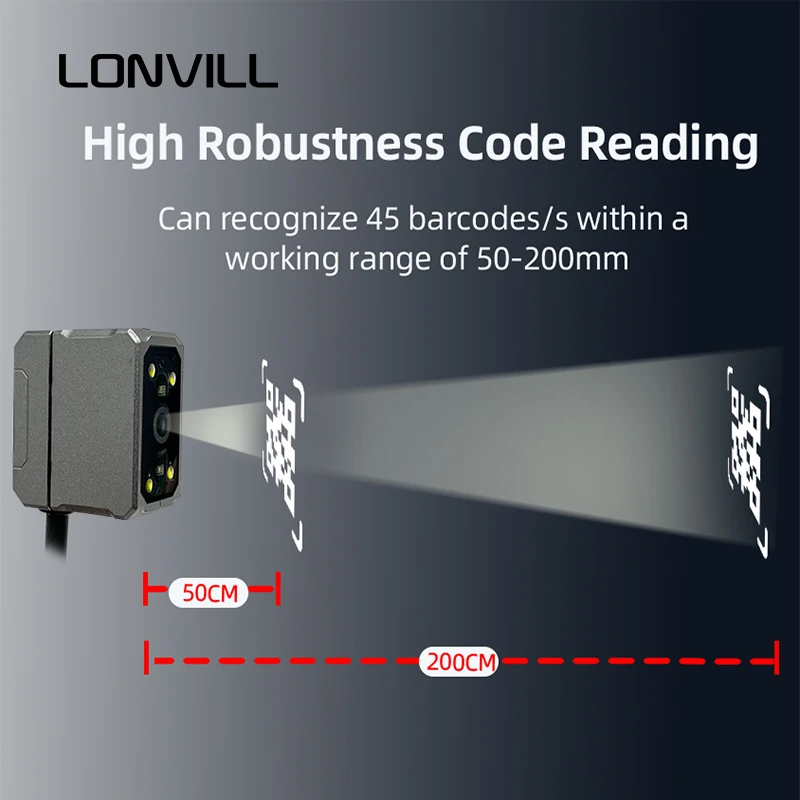 LONVILL Rugged IP67 Waterproof 200cps Decoding Industrial Barcode Reader for Harsh Factory Floor Environments