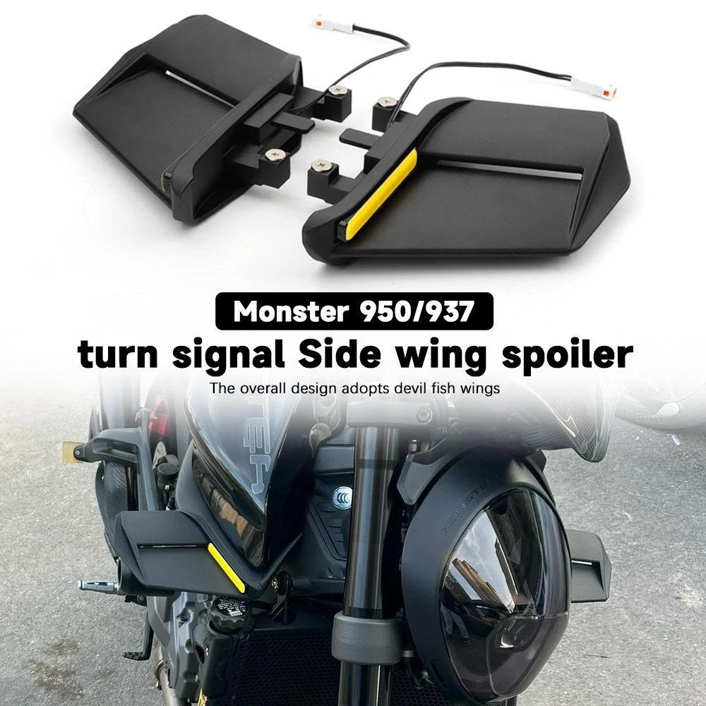 Aileron latéral fixe de carénage de moto avec clignotant, becquet avant et aileron latéral pour Ducati Monster 950 MONSTER 937 2021-2025