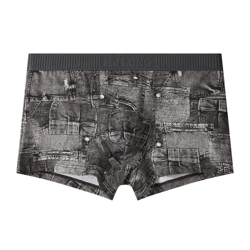 Men's Underwear Retro Jeans Pattern Boxers Breathable Panties U Convex Pouch Knickers Lingerie Underpants High Elastic Trunks