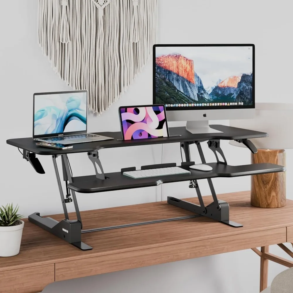 Adjustable Height Standing Desk Converter, Large Wide Desk Riser with Gas Spring for Sit-Stand Desk Setup