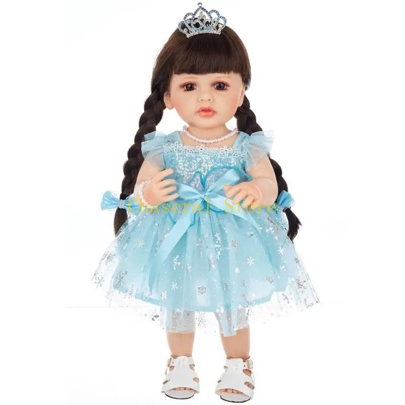 

E7CE Girl Doll Caucasian Reborns Toy Princess Doll Toddler Birthday Gift 55cm