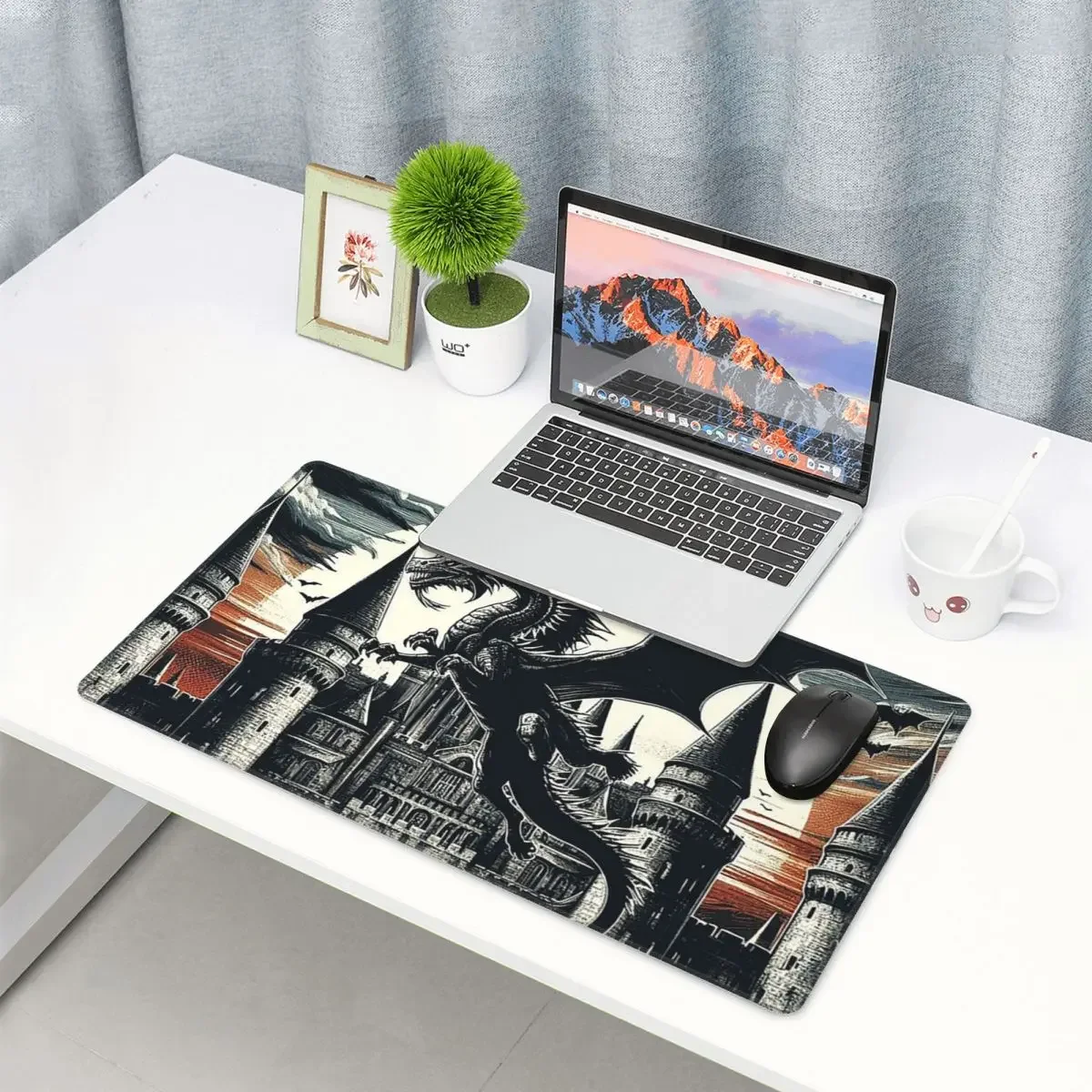 Large Mouse Pad Fantasy Mythical Dragon And Castle Gamer PC Laptop Mats Keyboard Carpet ComputerGamingOffice Accessories DeskMat