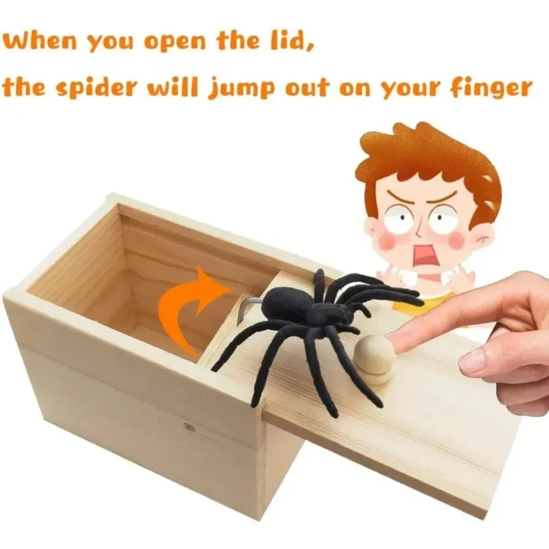 Wooden Prank Trick Practical Joke Spider Scare Prank Box Surprise Box For Kids Parents Friend Home Office Fun Play Game Gift Toy