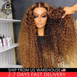 40 Inch Highlight Honey Brown Curly Lace Front Human Hair Wigs 13x6 Ombre Colored 13x4 Deep Wave Lace Frontal Wig 200 Density