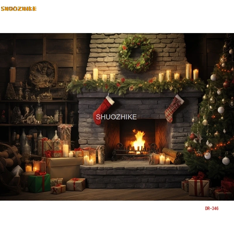 Shuozhike Kerstdag Open Haard Fotografie Achtergronden Prop Raam Woonkamer Interieur Dorpshuis Thema Achtergrond Dr-11