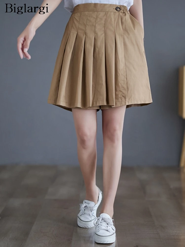 

Женские летние плиссированные шорты-юбки оверсайз, свободные повседневные шорты с широкими штанинами, модные женские шорты с эластичной высокой талией