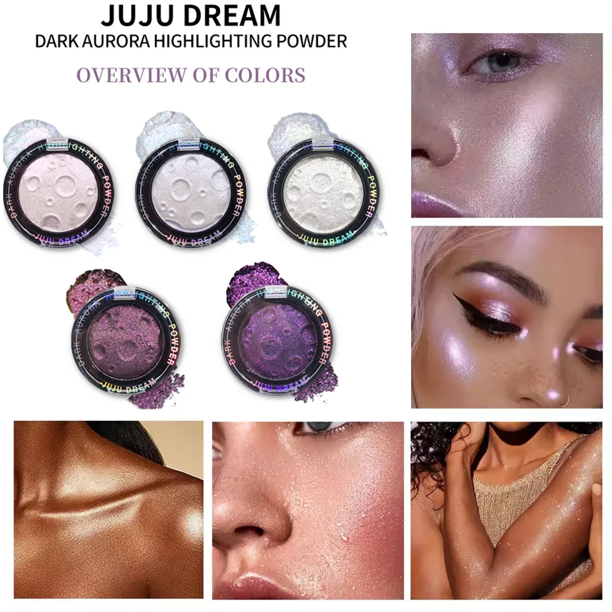 Planet 3D-Highlighter-Puder – 5-farbiger Glanz für Gesicht, Augen und Körper, Mond-Design, Kontur und Aufhellung, Unisex, zertifiziert, hautsicher