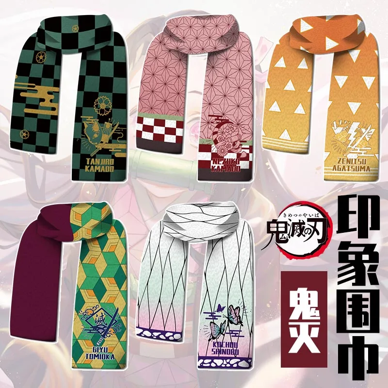 

Anime Demon Slayer Tomioka Giyuu Kamado Tanjirou Cosplay Scarf Cartoon Muffler Keep Warm Scarves Neckerchief Hallowmas Gift