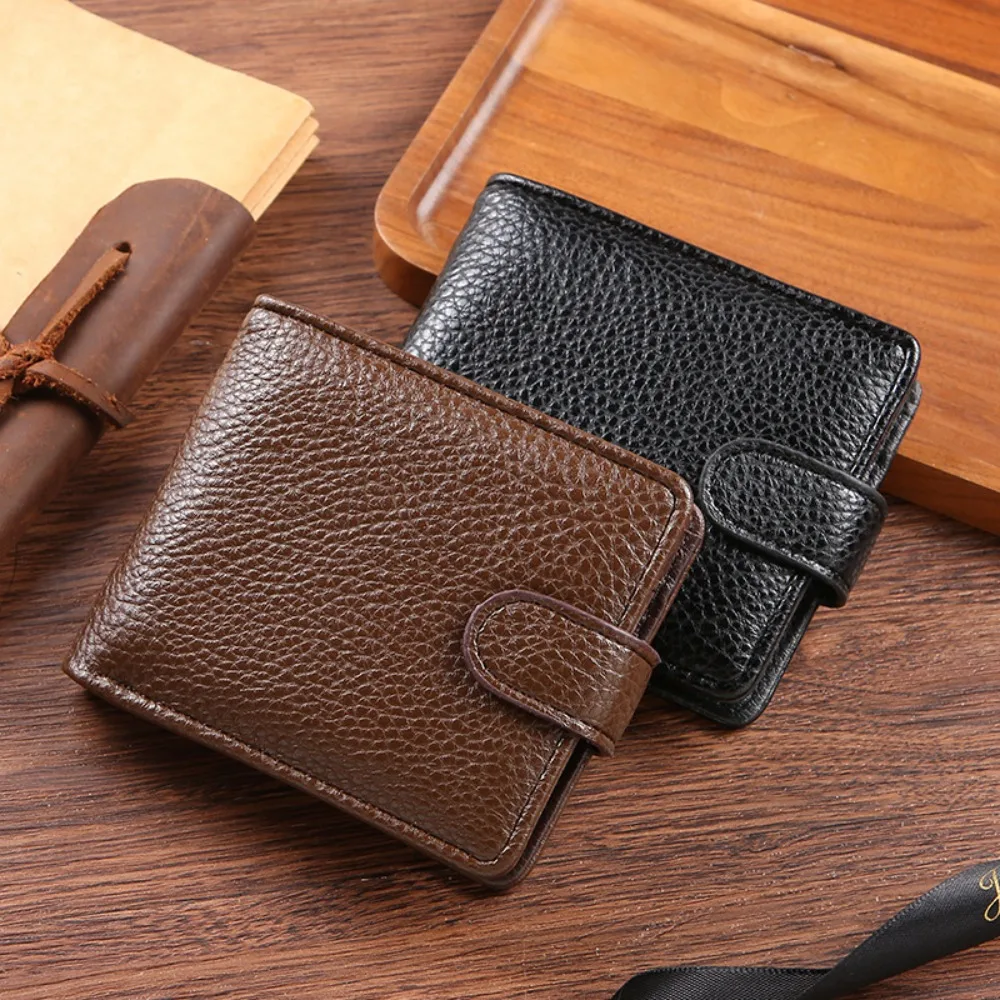 

Leisure Men's Short Wallet Multi-position Lychee Pattern Male Leather Purse Vintage Classic Men Coin Pocket Men's Hand Bag