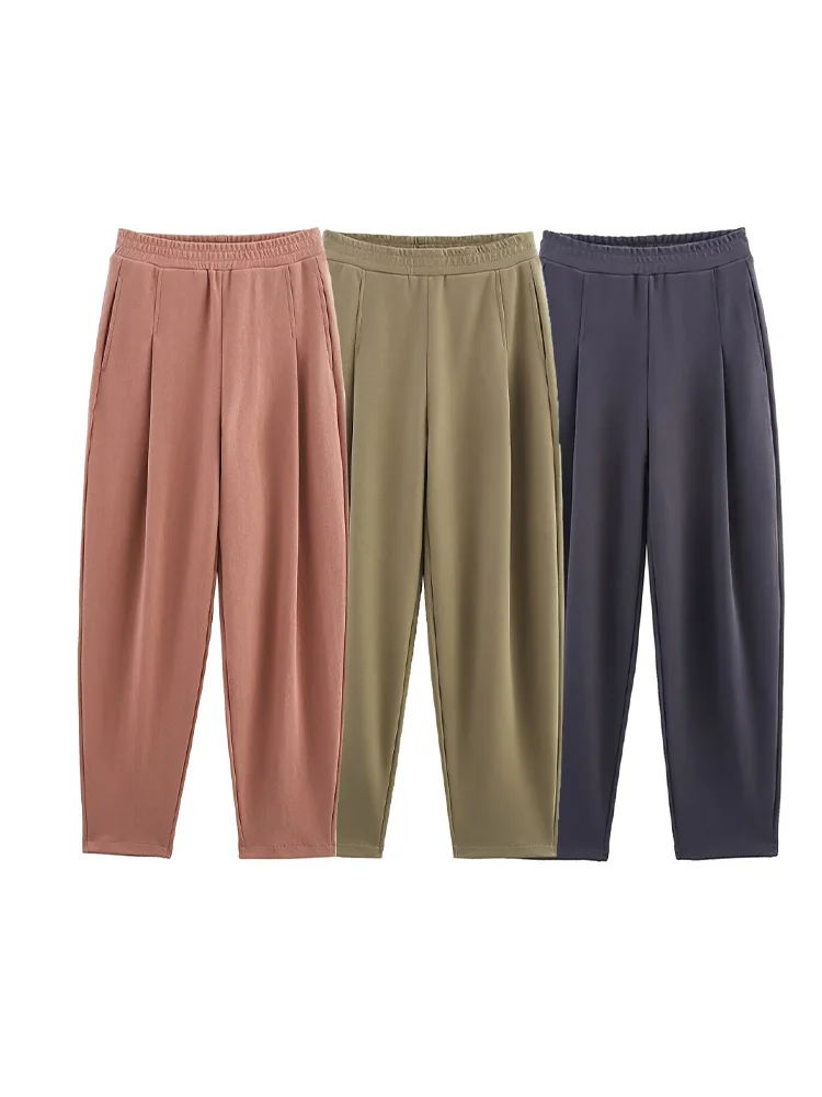 

2025ZA&JIA new women's clothing European and American style washed cotton blended commuting mid-waist casual pleated pants
