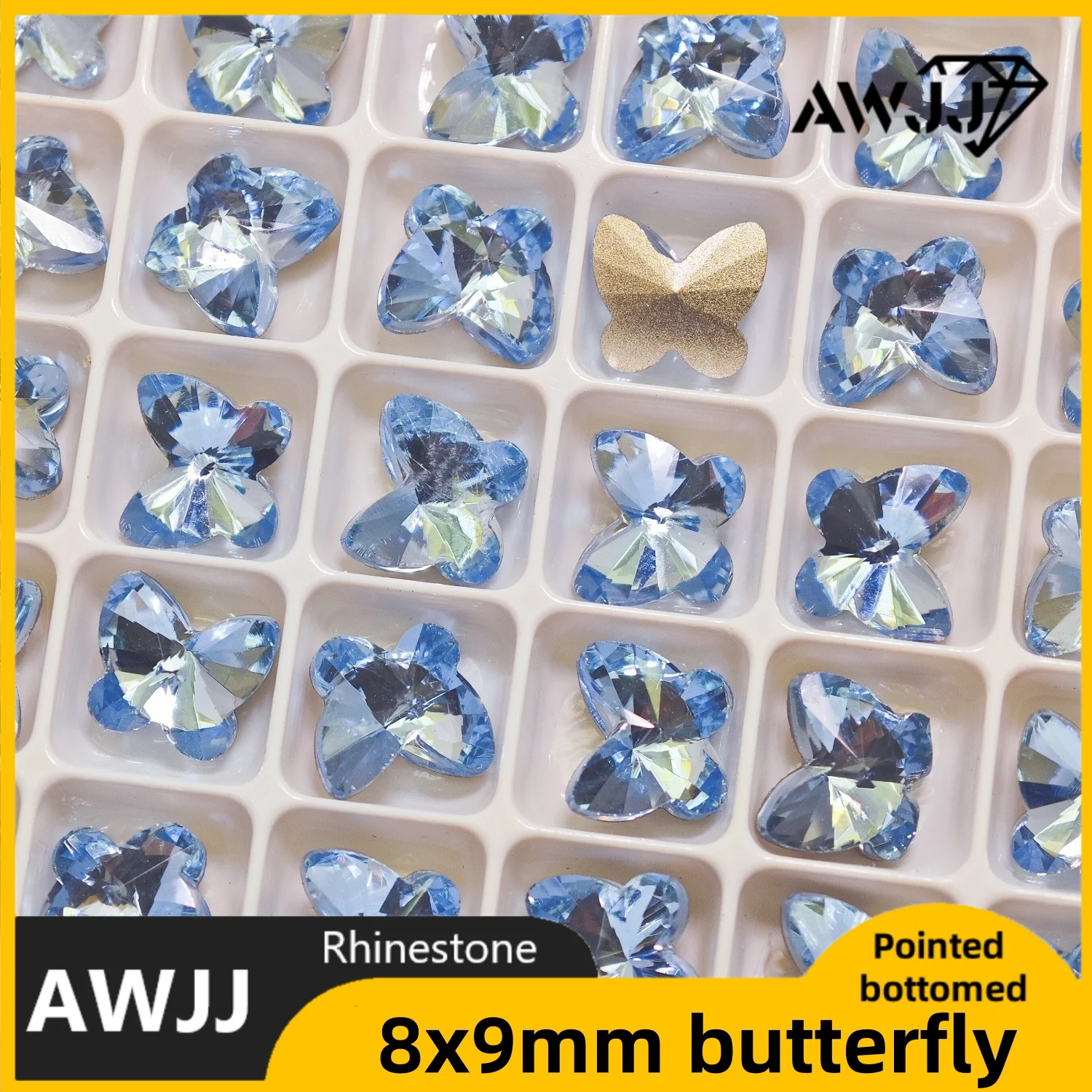 Gemas clásicas de decoración con fondo puntiagudo de cristal en forma de mariposa, 7x8mm, utilizadas para pendientes, collares, accesorios de joyería para uñas