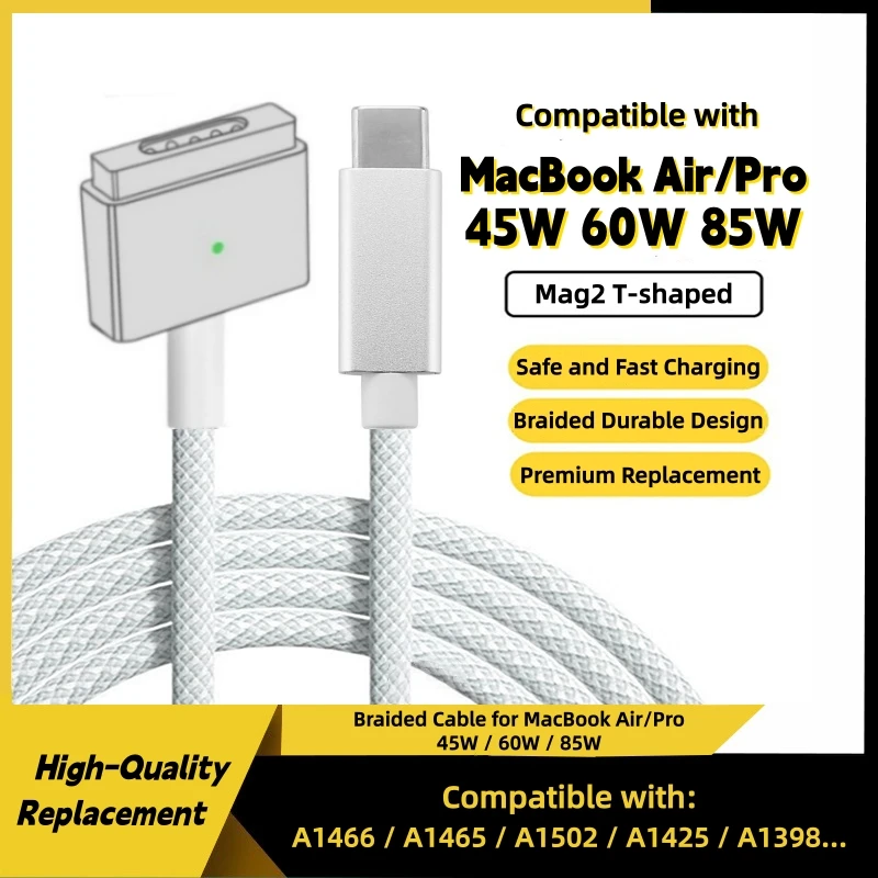 USB Type-C to T-Tip Magnetic Fast Charging Cable, 2nd Gen Magnetic Connector Compatible With Classic Notebook Models