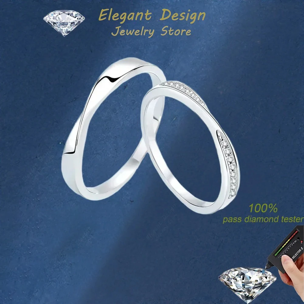 

Elegant Design Total 0.64Ct Moissanite Diamond Couple Ring, Luxury PT950 Platinum Moebius Strip Valentine's Day Unisex Rings