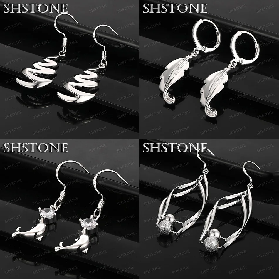 

Classic 925 Sterling Silver Water Ripple Feather Frosted Beads Dolphin Drop Earrings Jewelry Wedding Party Gift Accessories
