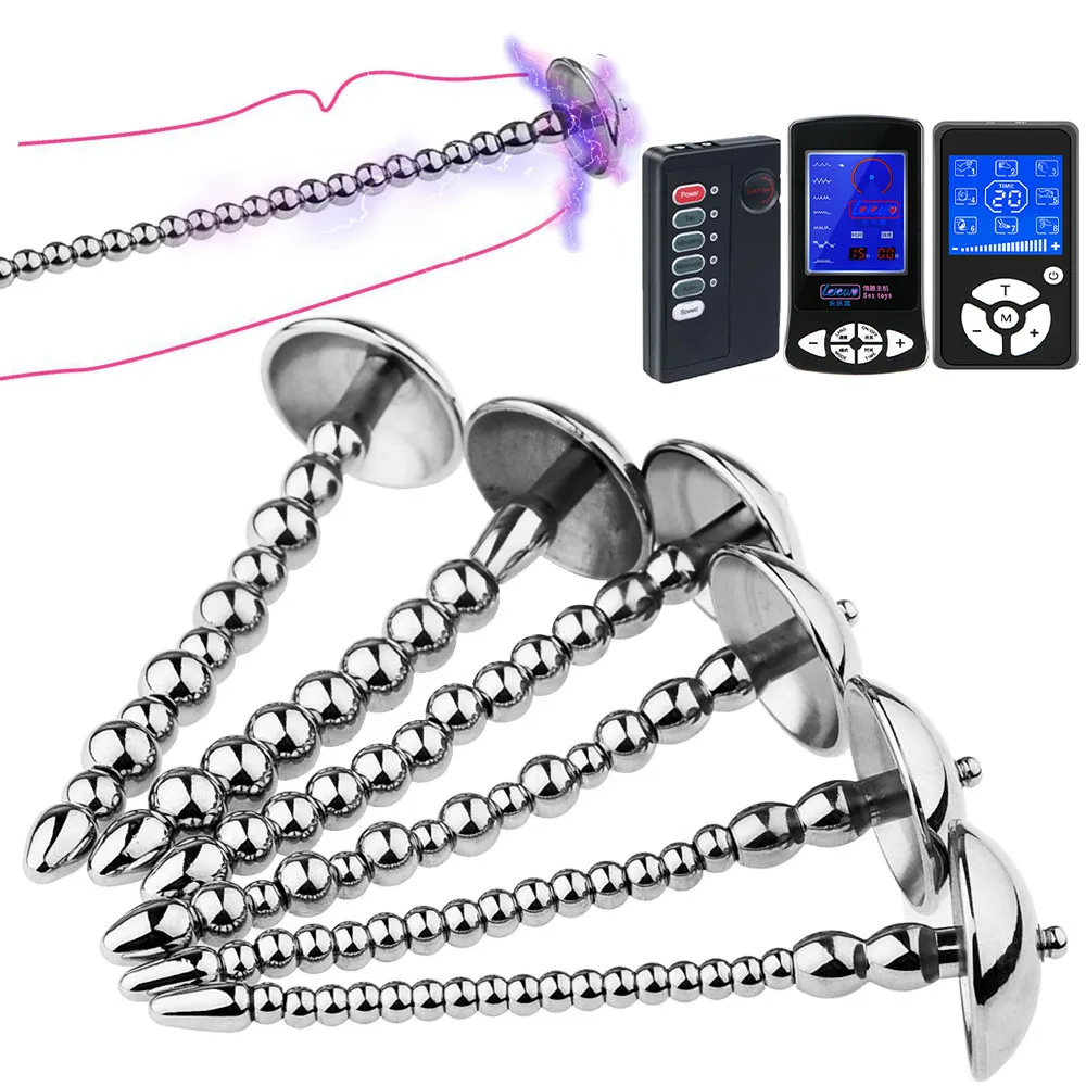 Stainless Steel Urethral Toy for Men Dilator Sounds Penis Plug Beads Glans Cap Stim Penis Insert Prostate Electric Shock Sex Toy