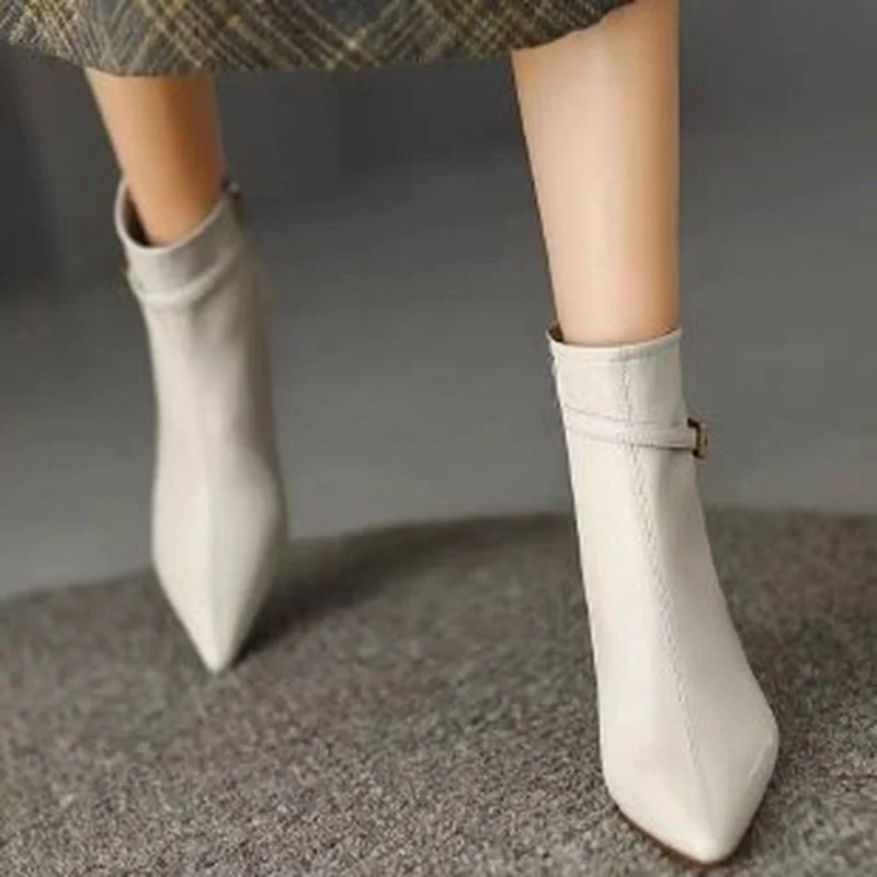 2023 Spring and Autumn New Fashion Side Zipper Short Boots Women's Simple and Versatile Professional Work Bare Boots