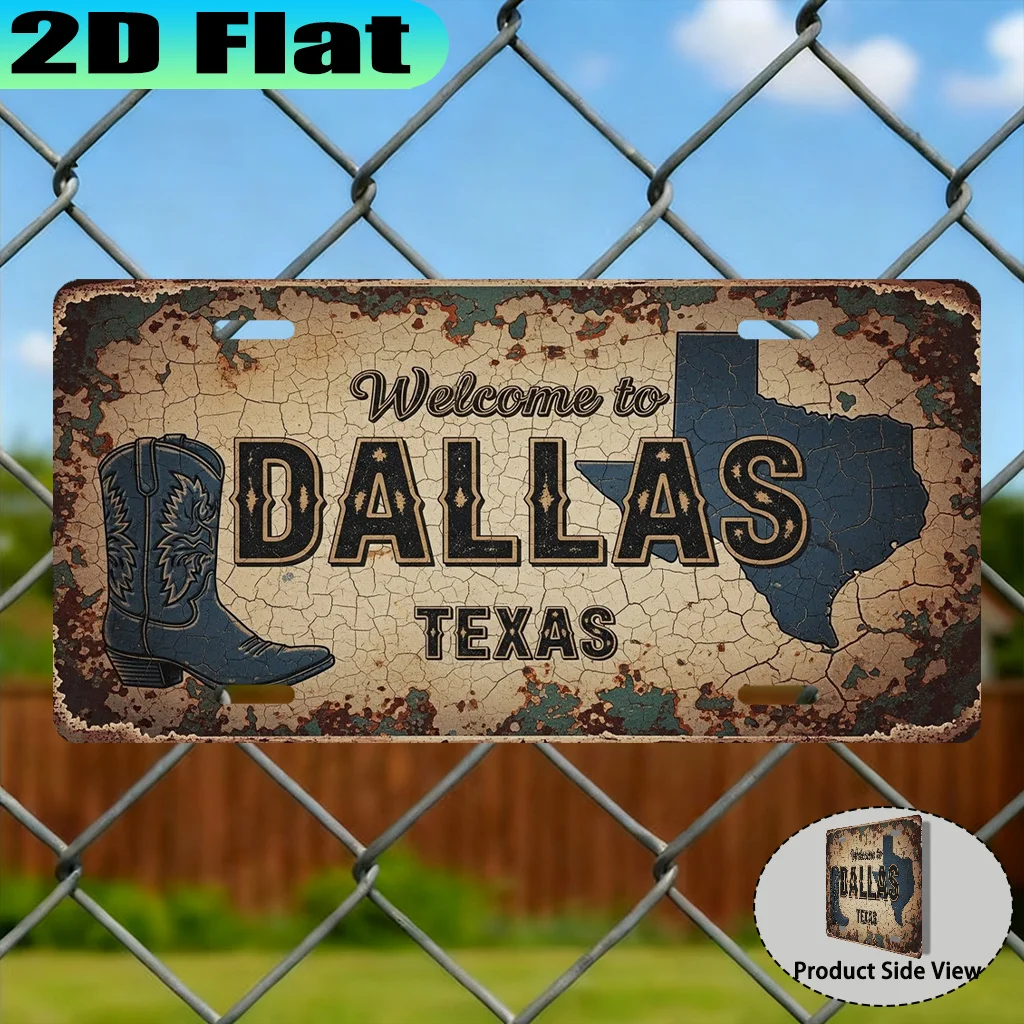 2D Flat - [2D Flat] 2D Flat - [2D Flat] 2D Flat Prinaluminumg, 1pc, Dallas Vintage Aluminum Sign (30.48X15.24 Cm), for Decorativ