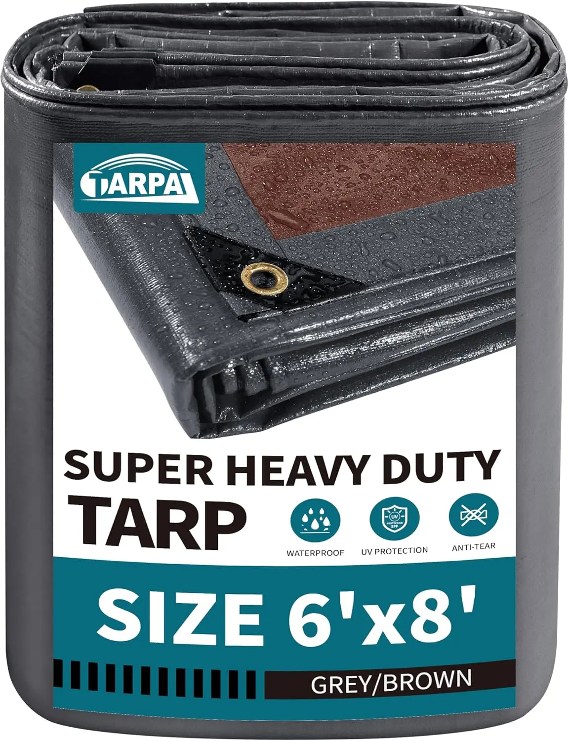 

Тент-брезент TARPAL 6x8 футов, сверхпрочный, 20 мил, водонепроницаемый, с защитой от УФ-излучения, устойчивый к разрывам и порезам, с люверсами (серый)