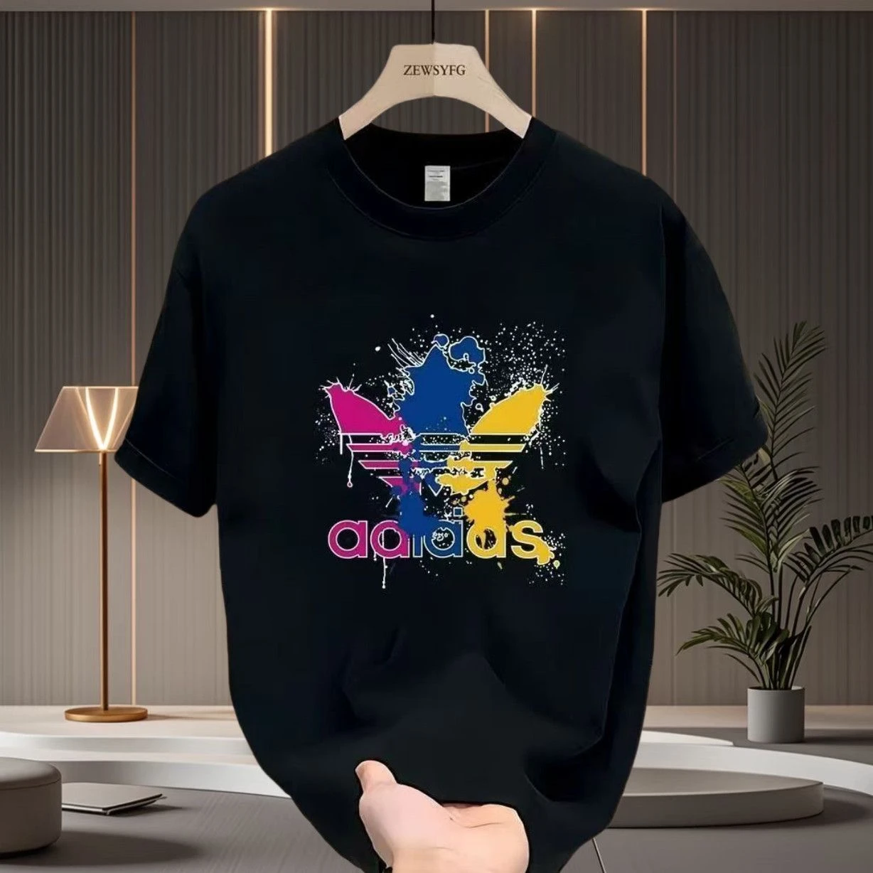 

High-quality Men's Summer New Thick Pure Cotton T-shirt, with Printed Design, Stylish, Breathable, and Sweat-absorbing