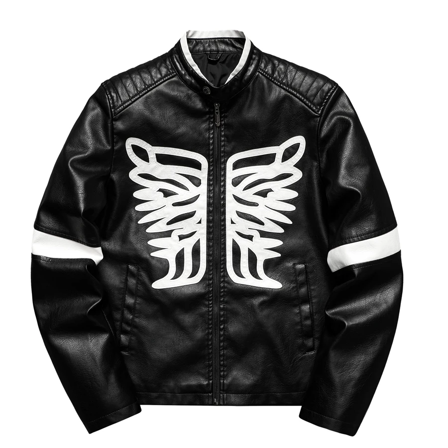 

Мужская мотоциклетная куртка из искусственной кожи с нашивками-крыльями, двойным воротником, в стиле хип-хоп, панк, винтаж, уличная одежда, повседневная верхняя одежда