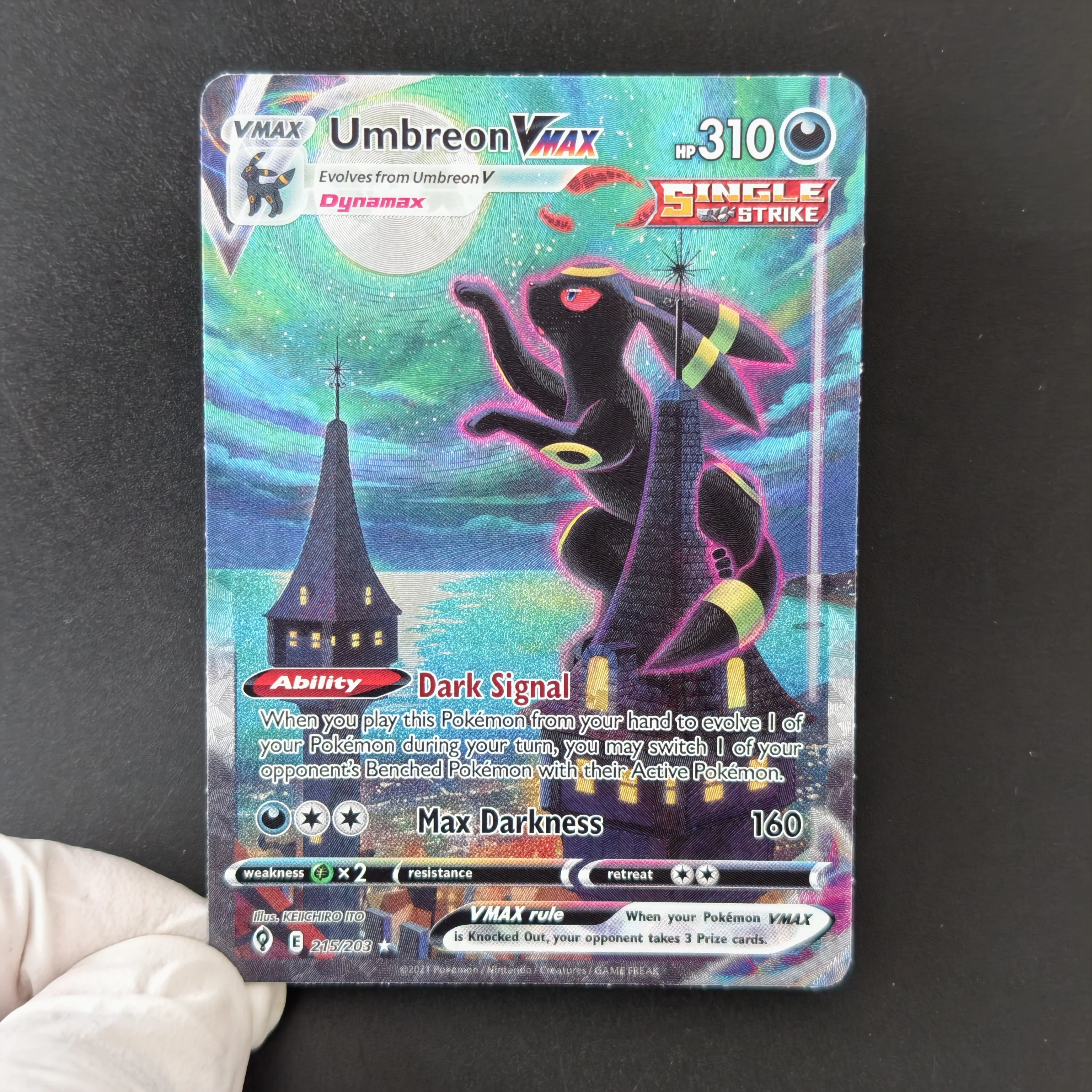 DIY English Pokemon Alternate Art Reshiram ex Zekrom ex Umbreon VMAX Gengar VMAX TCG Holo Flash Card Game Anime Cards Gift Toy view 4