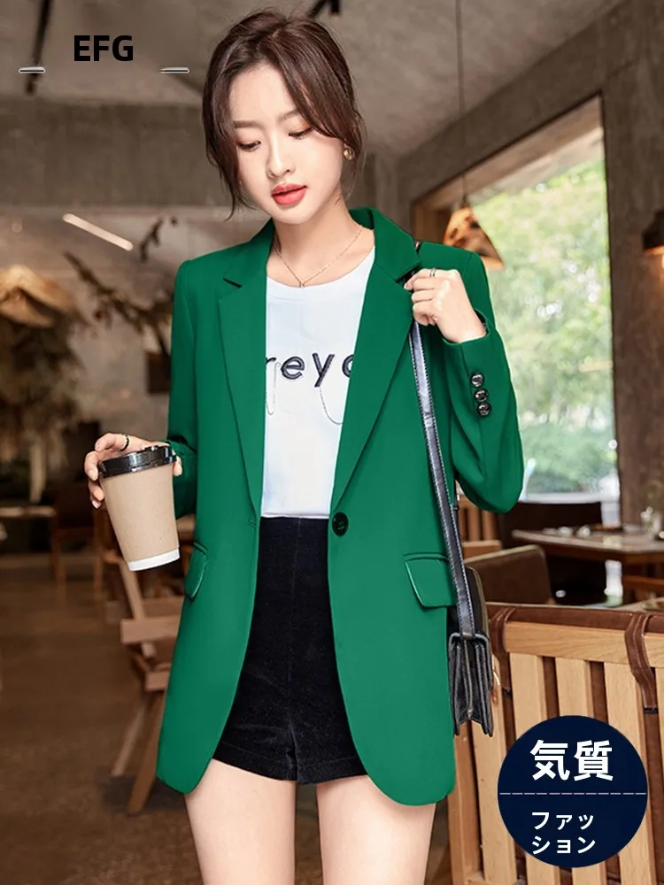 Green Suit Jacket Women's Casual Style Polyester Fabric Long Sleeve Button up Office Commute Interview Ready Fashion Trend