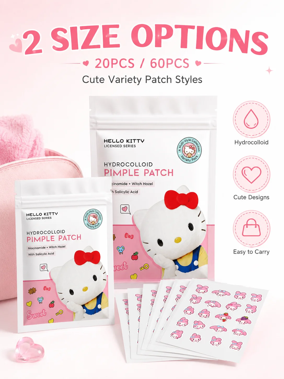 Sanrio Acne Pimple Patches, Hydrocolloid Spot Cover Stickers, Cute Face Care Patches for Daily Use