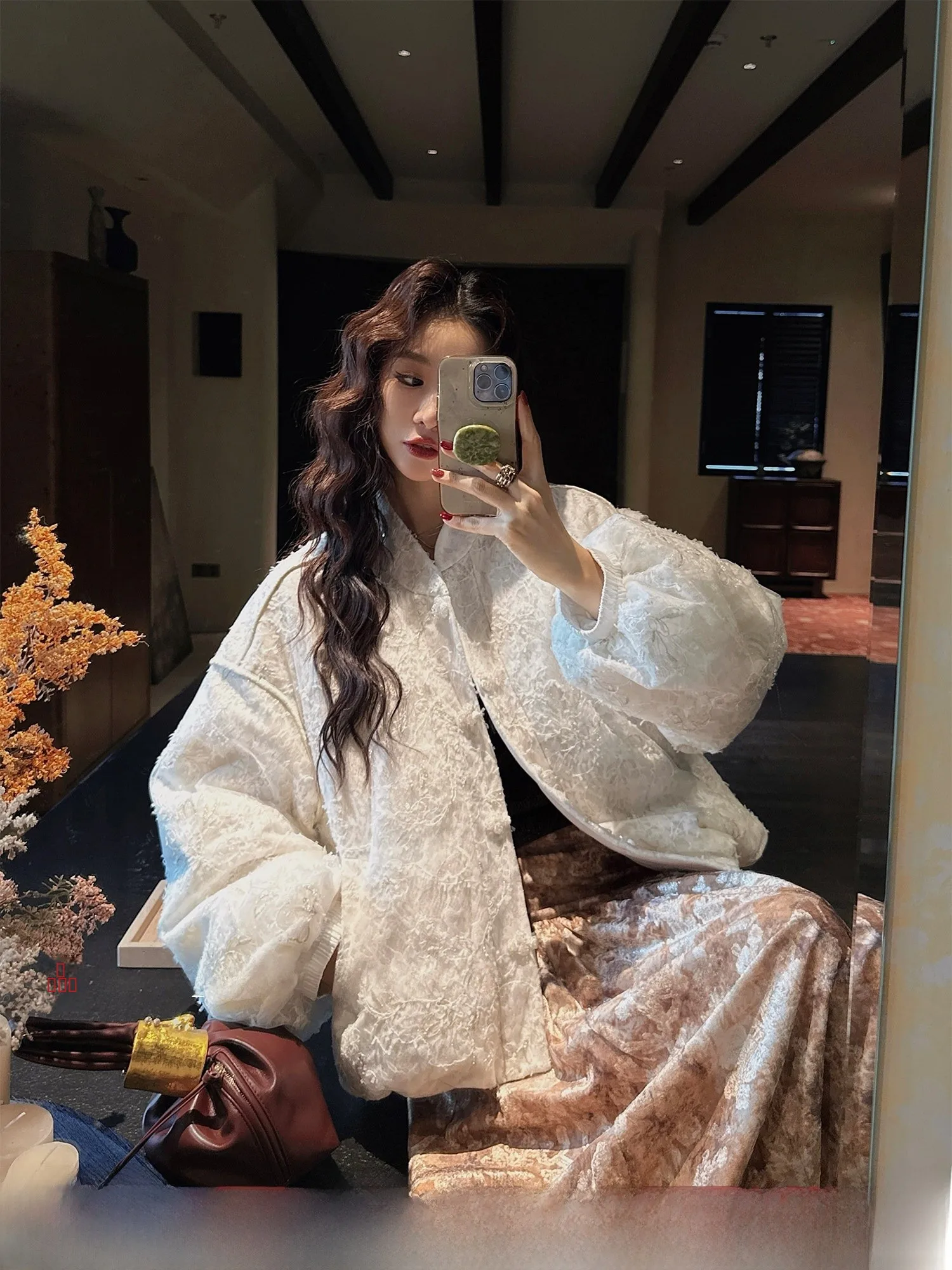 

Женское зимнее пальто Sanji Bla Flower с вышивкой шелковыми бусинами, винтажное, с наполнителем из 90% белого утиного пуха