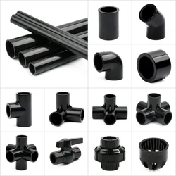 Conector de tubo de pvc preto, 20 ~ 50mm, acessórios para tubo de drenagem de aquário, irrigação de jardim, acessórios diy, cotovelo reto, juntas t, 1 peça