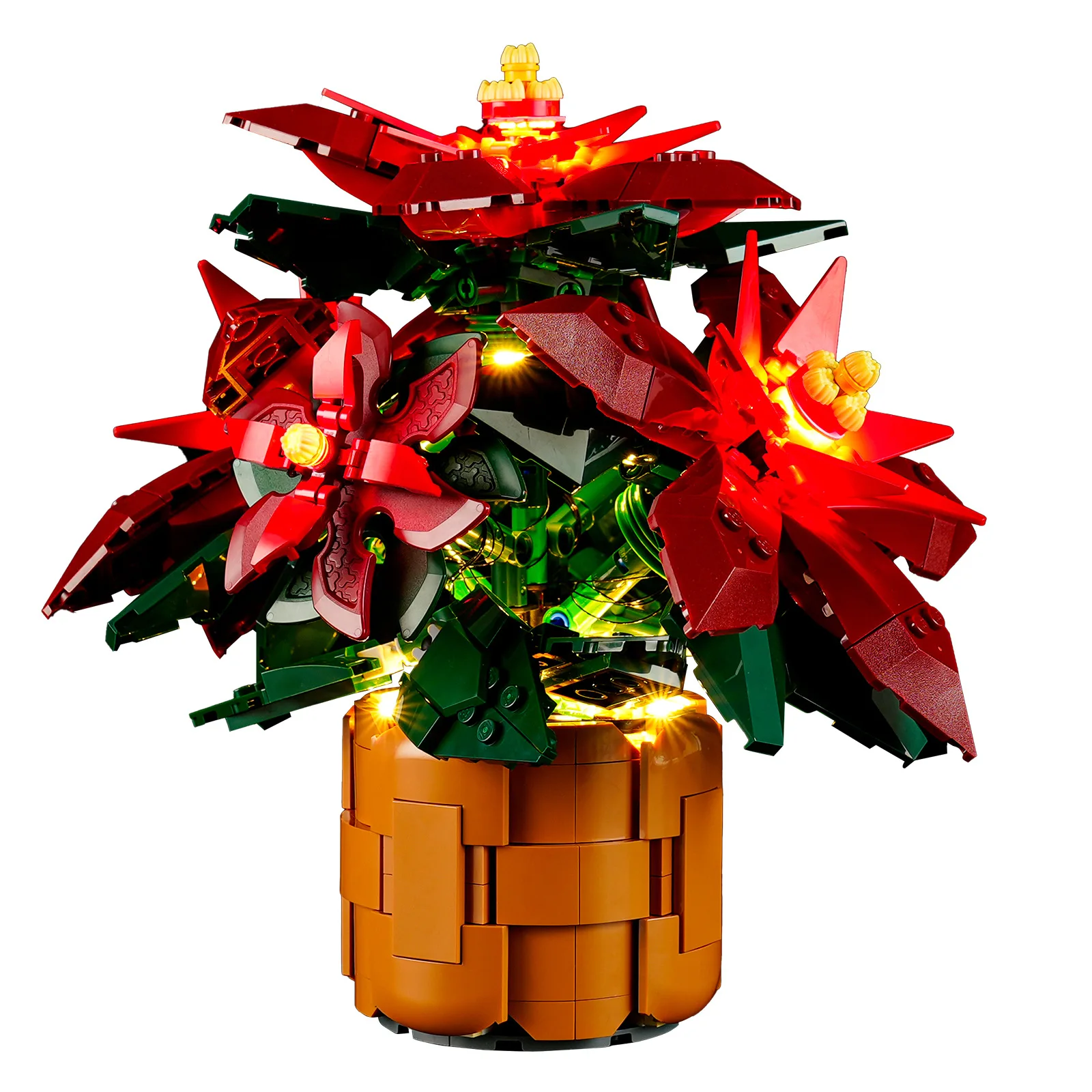 (Only LED Light)  10370 Poinsettia Flower Flowerpot Potted Plant Ideas (Not Include Building Blocks Bricks Kits Sets Model)