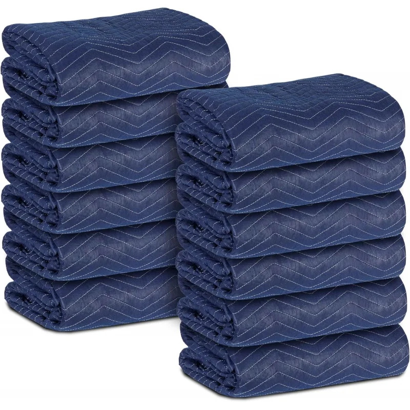 

12-Pack Moving Packing Blankets 80x72" (35 lb/dz) – Heavy Duty Quilted Pads, Dark Blue, for Furniture Protection