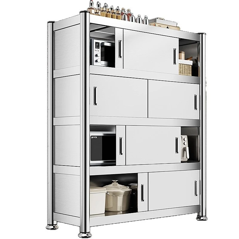 Estante de almacenamiento para horno microondas multicapa de piso a techo, estante de puerta extraíble multifuncional