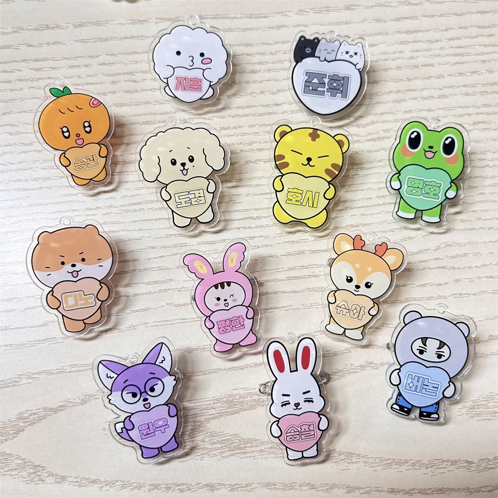 Kpop Idols Wonwoo Jeonghan Brooch 5CM Cartoon Cute Acrylic PP Pins INS Creative Plastic Clip Mingyu Scoups Fans Collection Gift