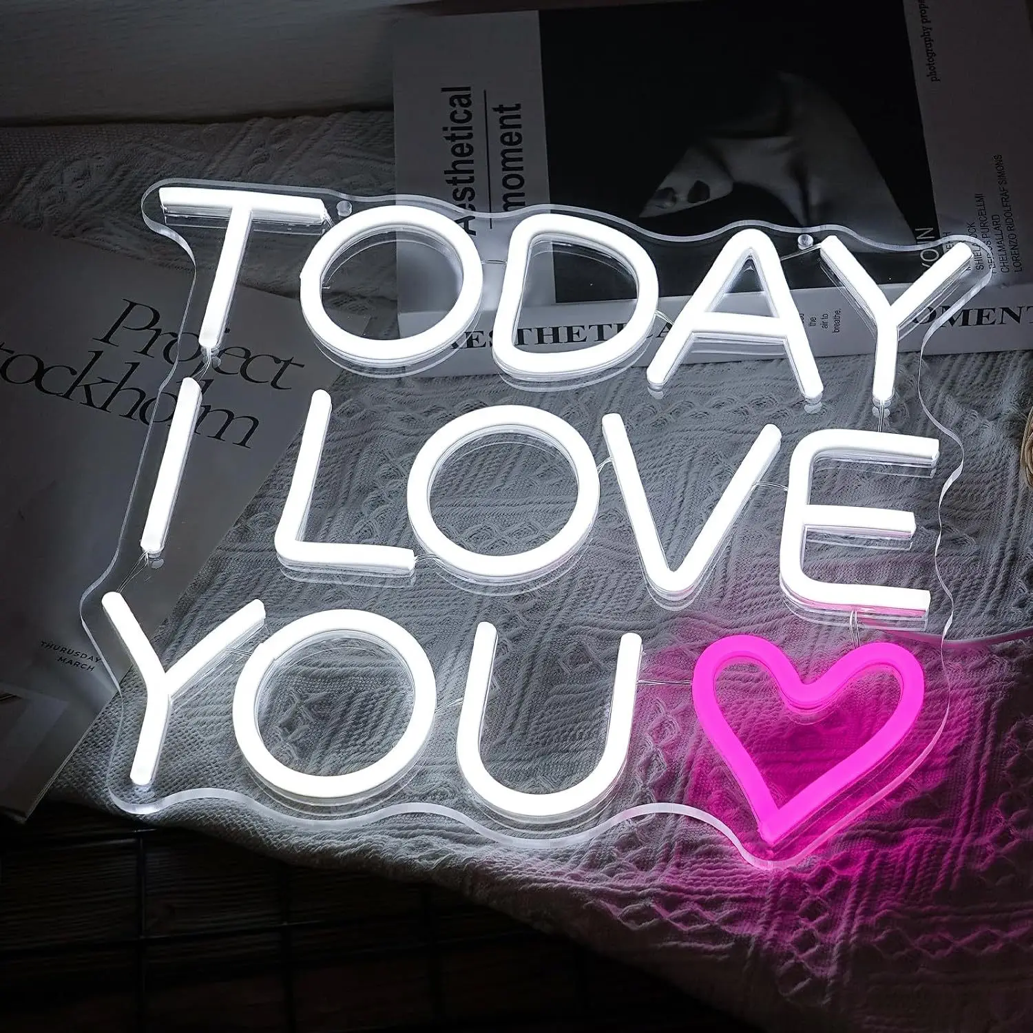 Today I Love You LED Neon Sign White Pink Heart USB Powered Romantic Bedroom Wall Decor Anniversary Valentine Gift Idea