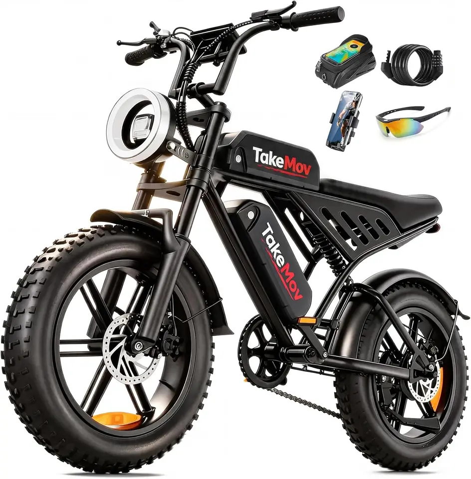 Electric Bike for Adults, 1500/2000W Peak E-Bike, 48V 15/25/50Ah Removable Battery, 60/80/160 Miles Range, 20" Fat Tire All-Terr