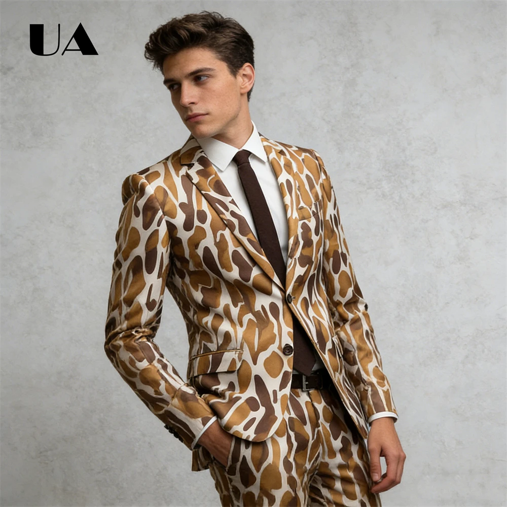 Leopard Digital Printing Suit for Men, Blazer Trouses, Pageant Evening PromSuit Attire, XS-3XL Casual High Street Suit Tuxedo